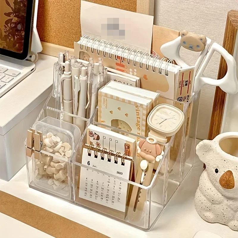 Chic Acrylic Desk Organizer - Transparent Pen Holder &  Rack For Office Decor, Polished Finish, No Assembly Required