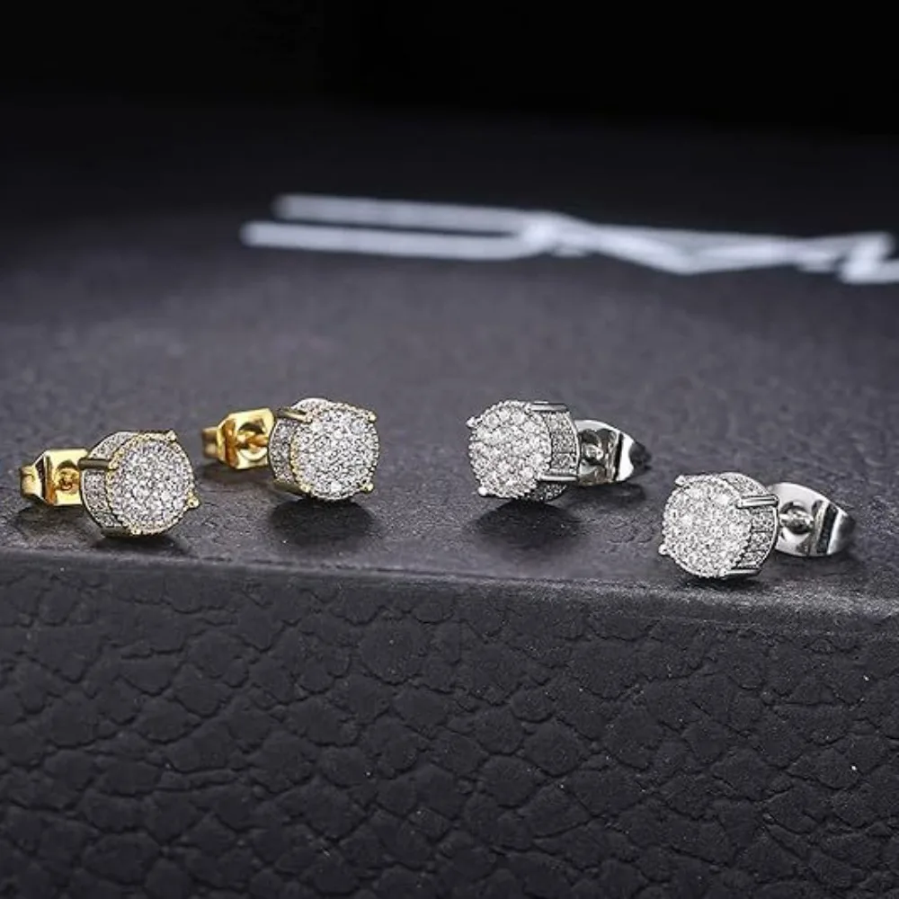 Classic Personality Geometry Round Micro Inlay Full Zircon Stud Earrings for Men Women Hip-hop Fashion Couple Earrings Jewelry