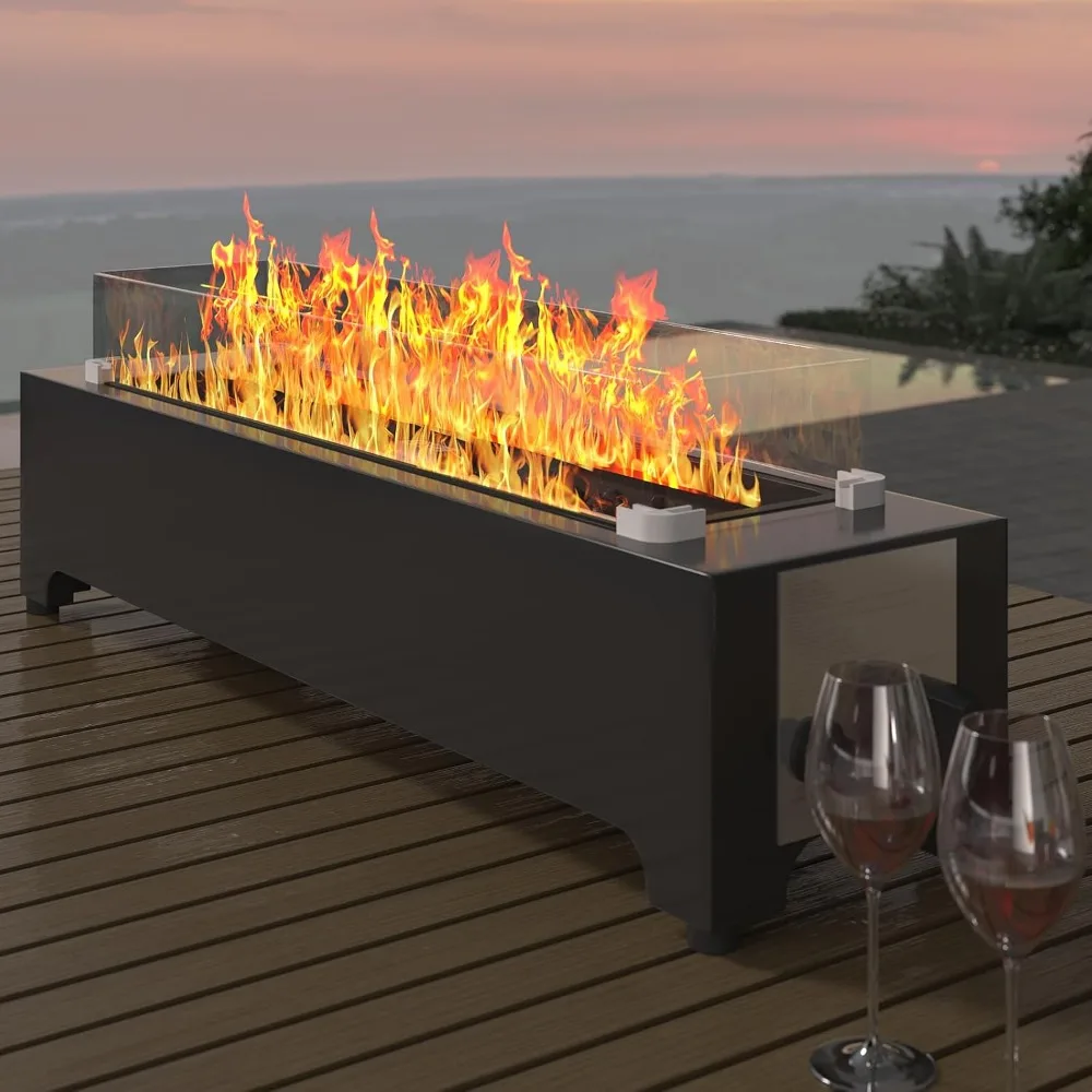 

Tabletop Propane Fire Pit - 31.5 in, 40,000 BTU Rectangle Table top Fire Pit, Bowl w/Wind Glass Shield & Crystal Stone