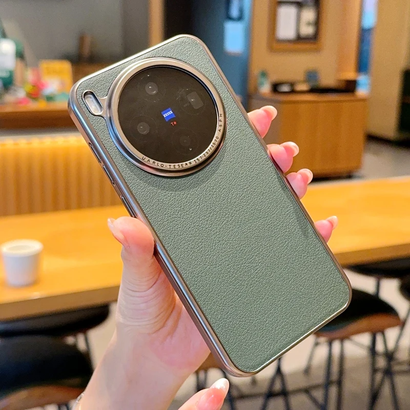 

Для VIVO X300, X300 Pro чехол ELVEV Роскошный узор личи из искусственной кожи противоударный гальванический бампер задняя крышка телефона