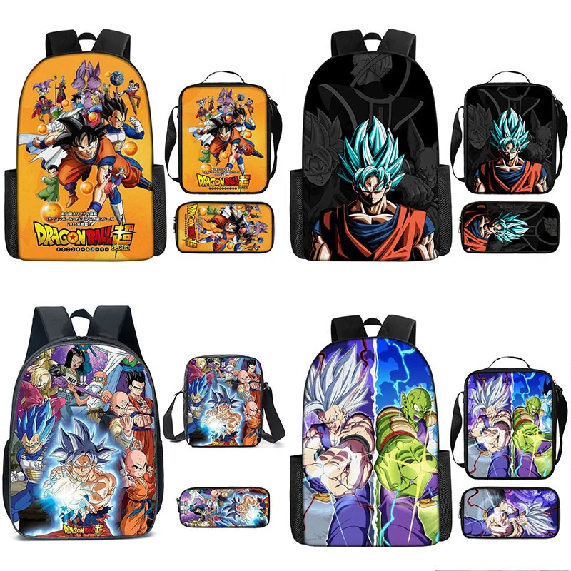 

3 шт., набор рюкзаков в стиле аниме Dragon Ball Super Saiyan, большая вместительная школьная сумка, пенал, сумка через плечо, кавайные сумки для обеда, подарок