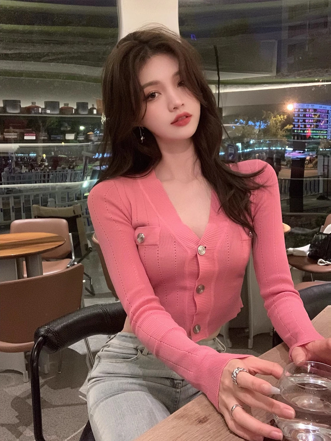 

EU IIWAN ort Fit вязаный свитер женский с v-образным вырезом длинный све открытый кардиган повседневный осенний новый модный женский топ