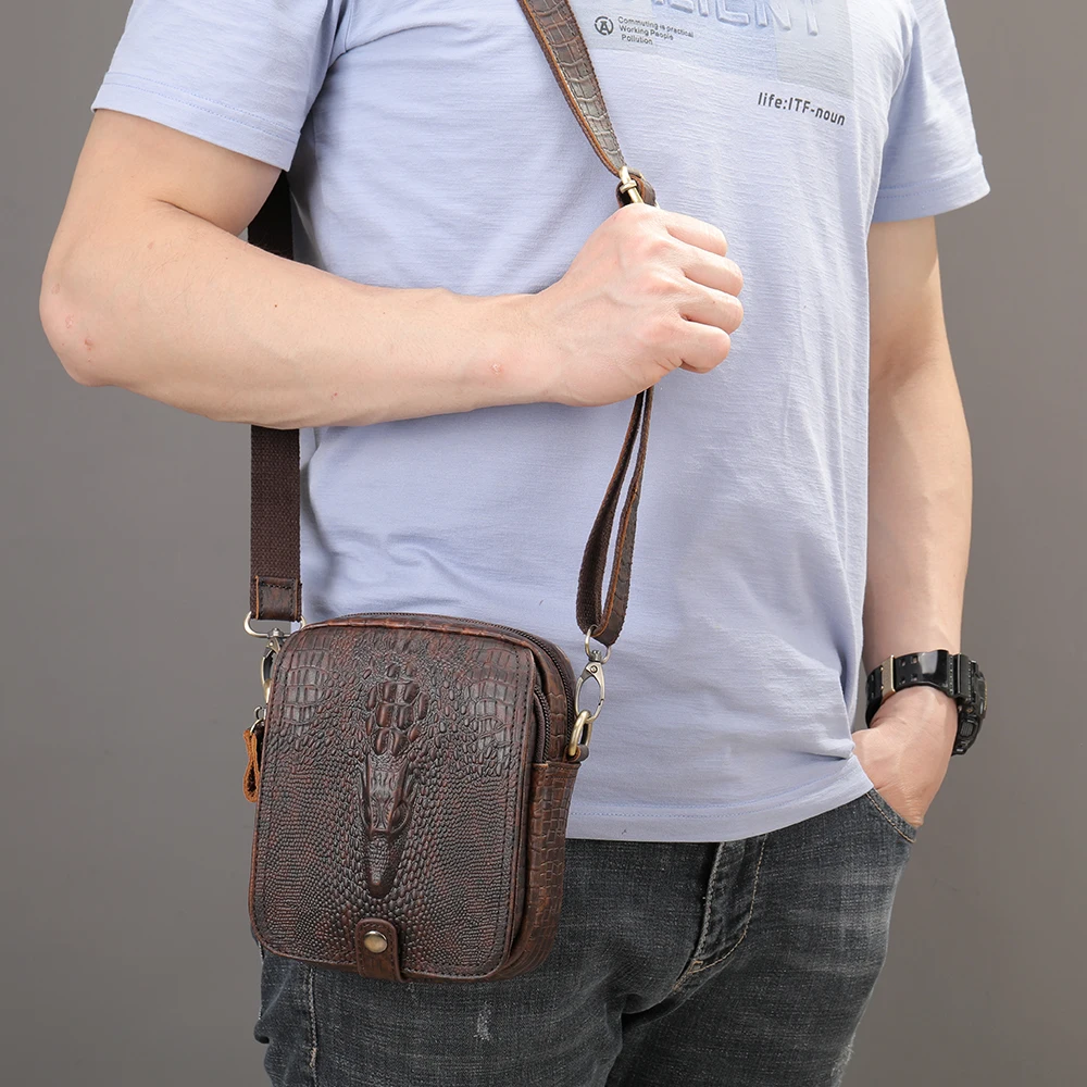 WESTAL-Bolso de hombro de cuero para hombre, Mini bolso de cuero de diseñador de cocodrilo, pequeño bolso cruzado para teléfono, regalo, 6030