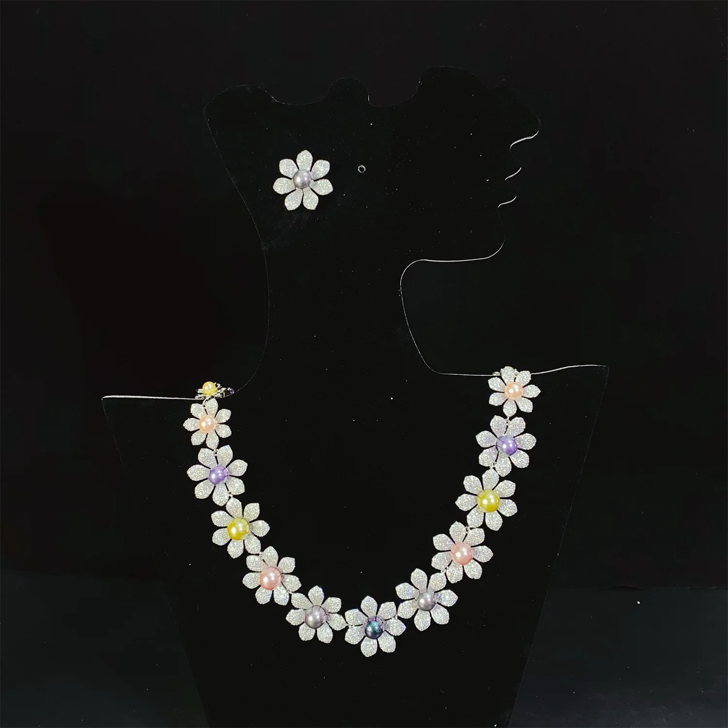 HIBRIDE Luxury Colourful Pearls Flower Pretty Women Jewelry Necklace Earrings Set Banquet Party Bridal Wedding Accessories S-502