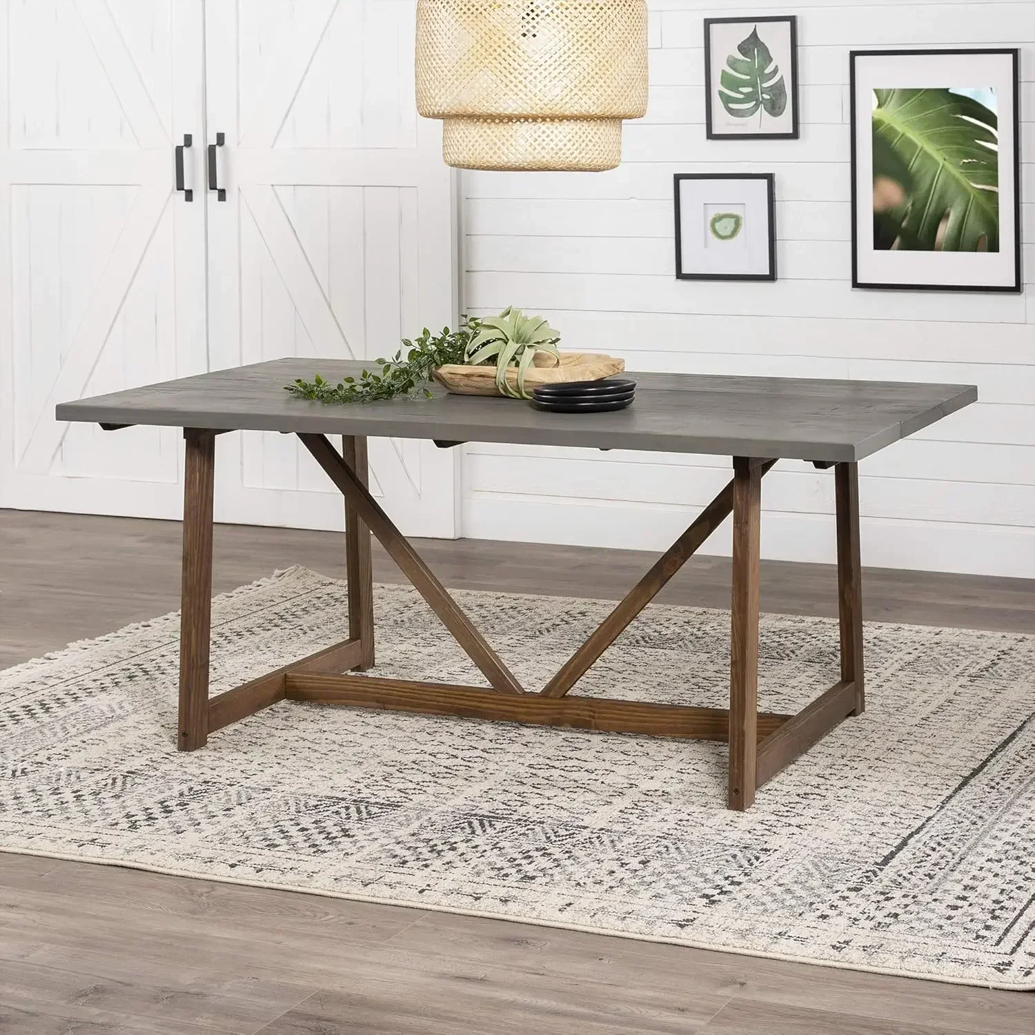 Edison Modern Farmhouse Small Kitchen Furniture Dining Room Table Wood, 72 Inch, Grey and Brown