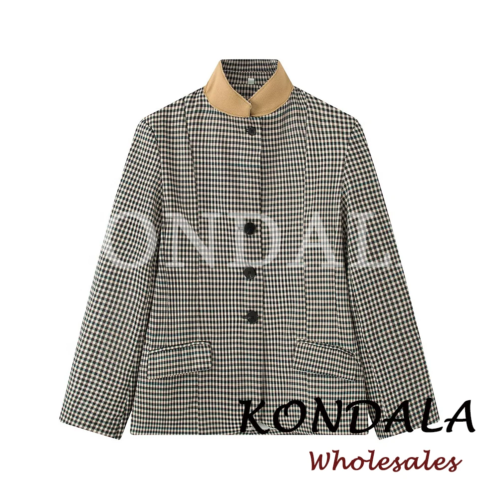 

KONDALA Casual Office Lady Women Plaid Blazer Single Breasted Straight Jacket Long Sleeve Fashion 2026 Female Elegant Outwear
