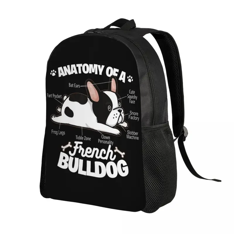 3D-Druck Anatomie einer französischen Bulldogge Rucksäcke für Mädchen Jungen Haustier Tier Hund Schule College Taschen Bücher tasche passt 15 Zoll Laptop