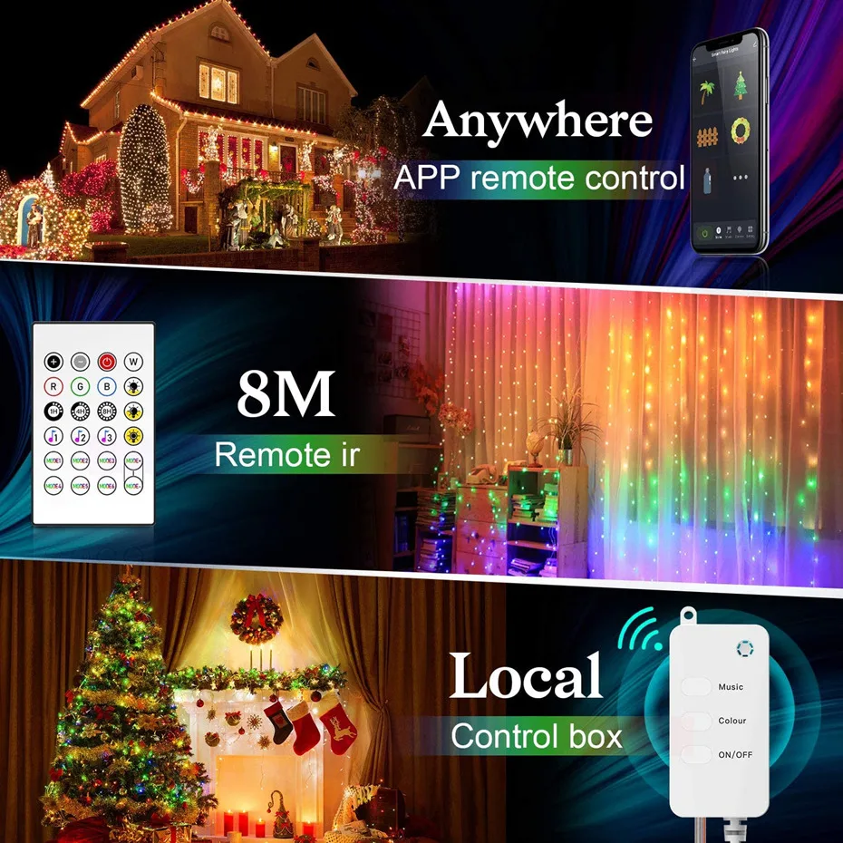 Holiday Decoration Wifi Smart Christmas Lights 10m 66LEDs Fairy String Light RGBIC Dream Color Chasing App Remote Music Control