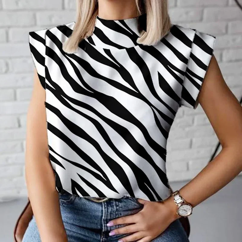 Casual o-pescoço camisa de manga curta blusa senhora do escritório primavera verão moda elegante carta impressão camisas para mulher 2023 feminino topos