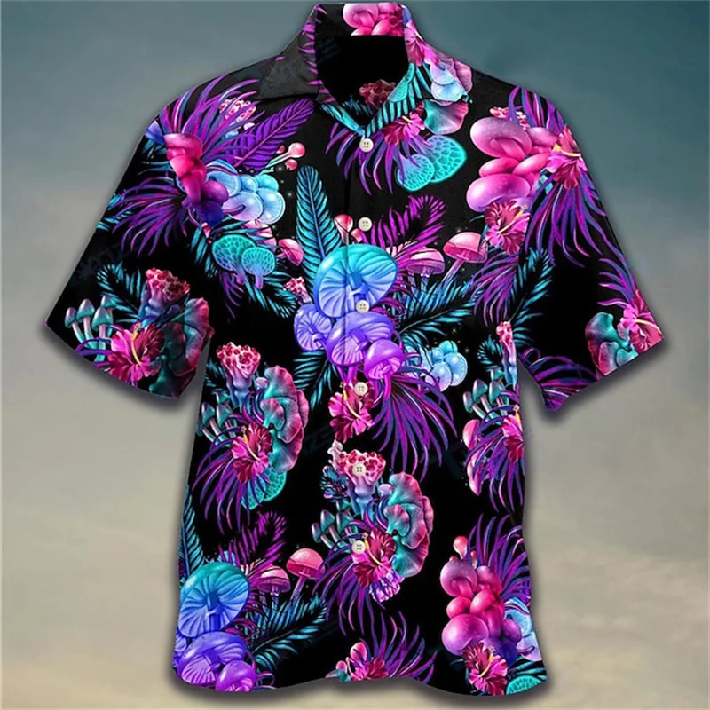 Zomer Hawaiiaanse Shirts Mode 3d Plant Bedrukte Kleding Mannen Strand Ademend Shirt Losse Casual Outdoor Top Korte Mouwen