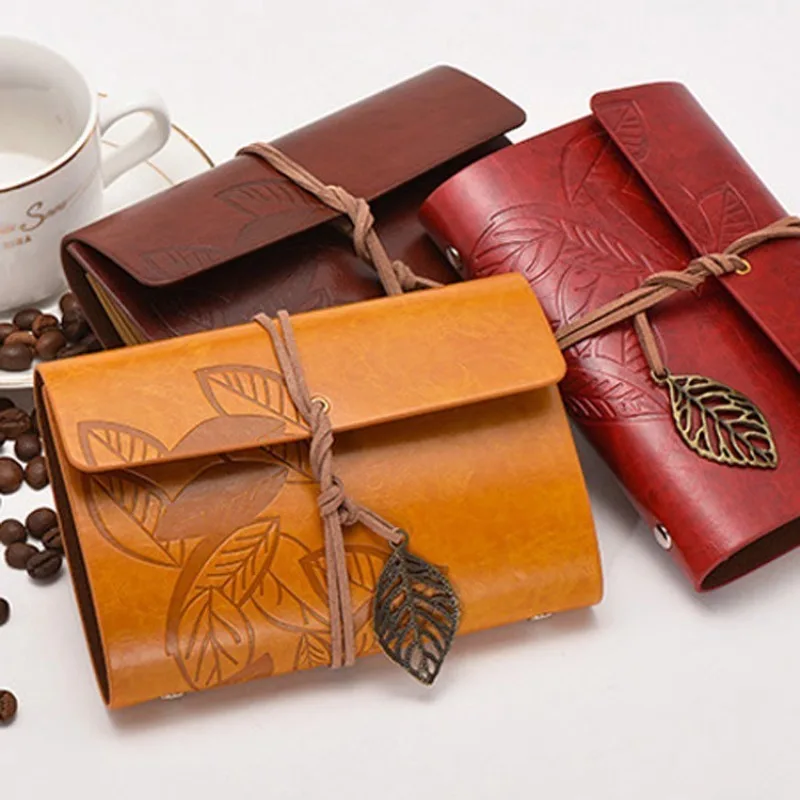 Vintage Leaf Embossed Loose‑Leaf Journal, Pocket‑Size Sketchbook with Pendant & Gift Tag, Travel Diary for School & Office view 5