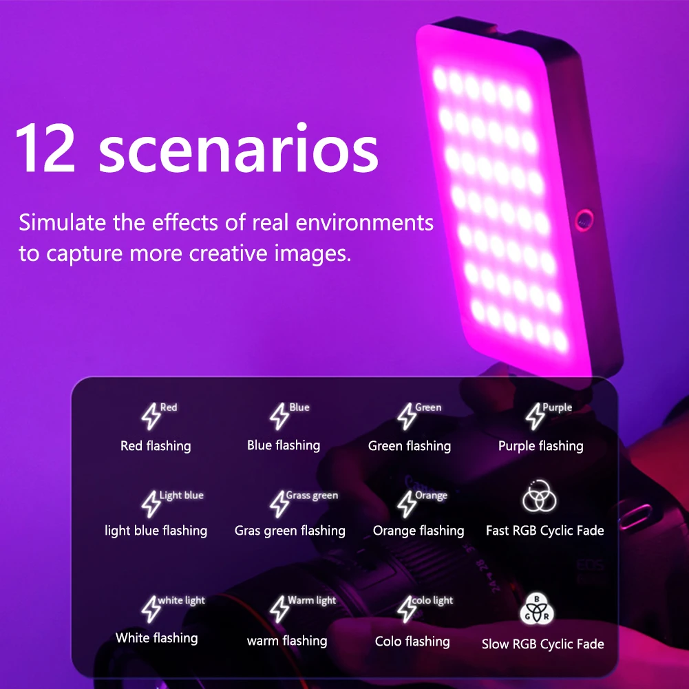 LED Camera Light 2700-6500K RGB Video Light Rechargeable Handheld Fill Light Portable Light Panel for Photography Vlogging