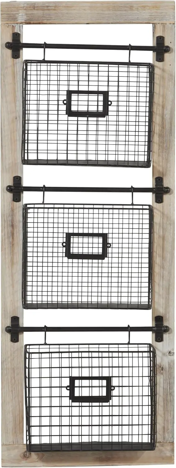 

Farmhouse Metal Wall Rack for Magazines, Books, Storage in Black, 14x4x36 Inches