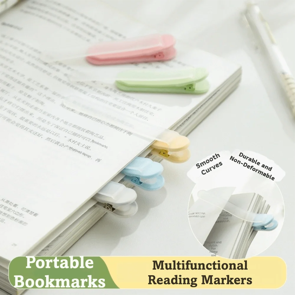 1PC Transparent Automatic Bookmark Clip Portable Soft Touch Page Following Bookmark Flexible Clip Reusable Silicone Book Clip