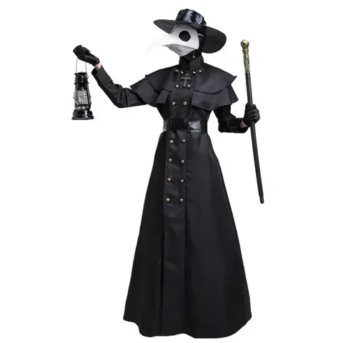 ❤XIALIN Halloween Medieval Plague Doctor Costume Steampunk Middle Ages War Nurse Bird Beak Playsuit Carnival Cosplay Fancy Part❤