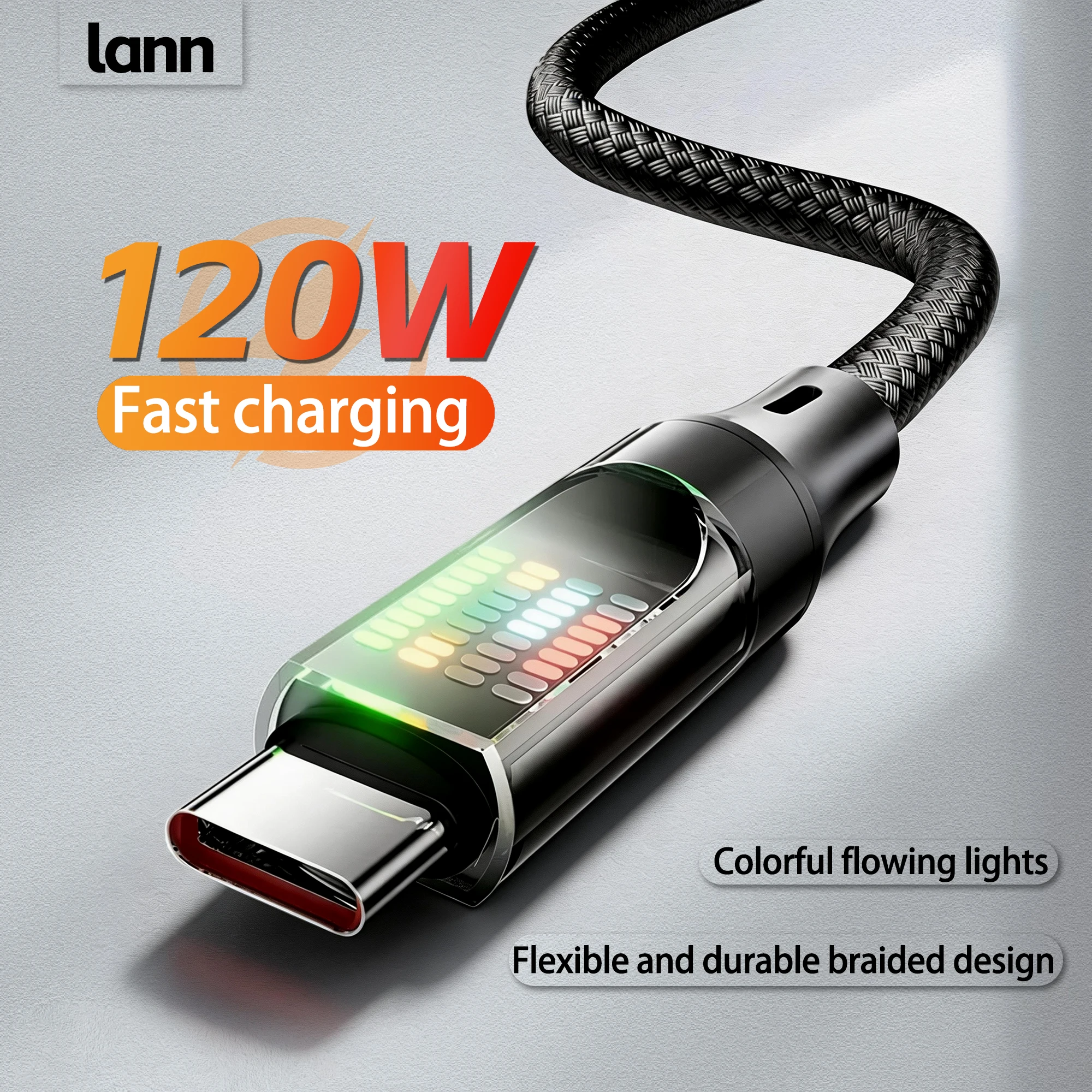 120W USB Typ-C Kabel Typ-C zu Typ-C 6A Schnellladung Nylon-Ummantelung LED-Anzeige für iPhone 15 16 17 Huawei Samsung Xiaomi