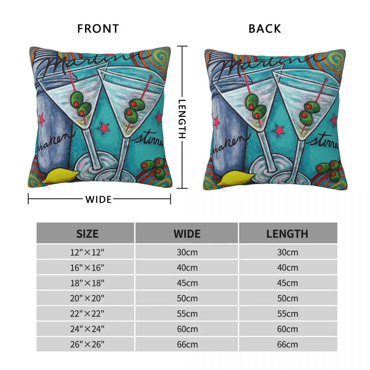 Retro Martini Cocktails Square Pillowcase Polyester Linen Velvet Printed Zip Decor Pillow Case Home Cushion Case