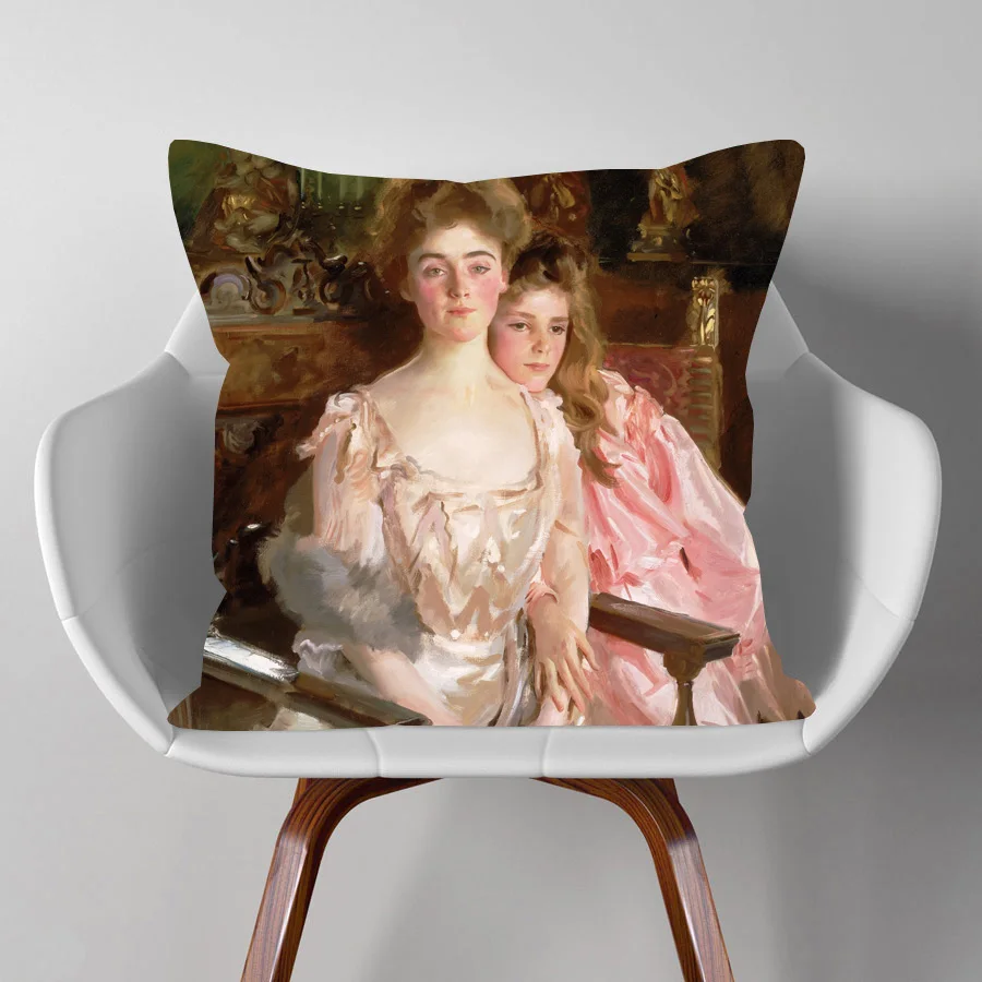 American Painter John Singer Sargent Famous Paintings Cushion Cover Lady Woman Daughter Portrait Art Pillow Case