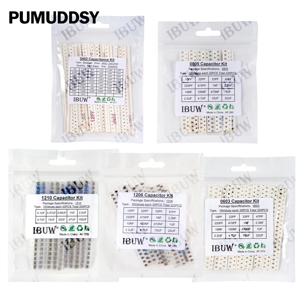 0402 0603 0805 1206 SMD Ceramic Capacitor Assorted Kit 1pF - 10uF 100PF 10NF 100NF 0.47UF 1UF Chip Capacitance Set 10PF 20PF