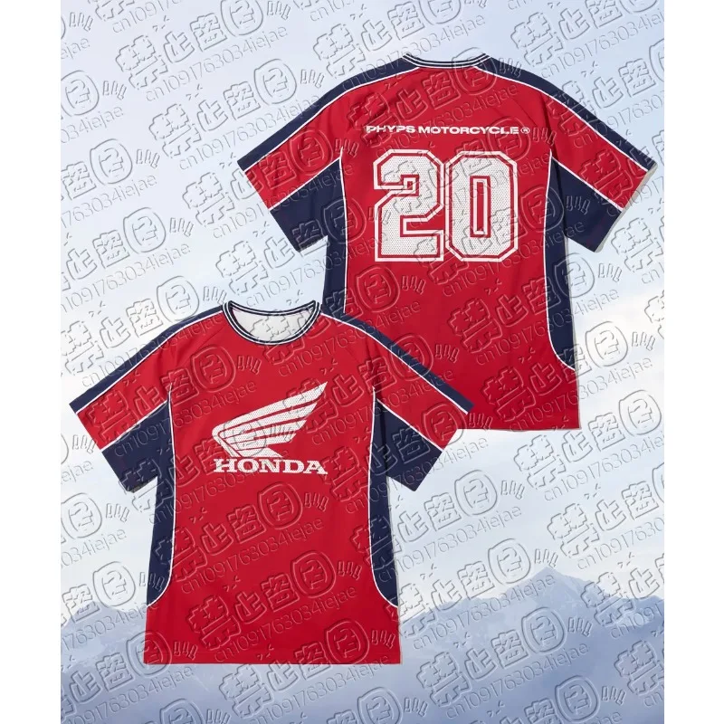 

MOTO Honda #20 Football Style Color Block Jersey Red Racing Shirt Short Sleeve Biker Streetwear Moto Tee Trendy Riding Gear Top