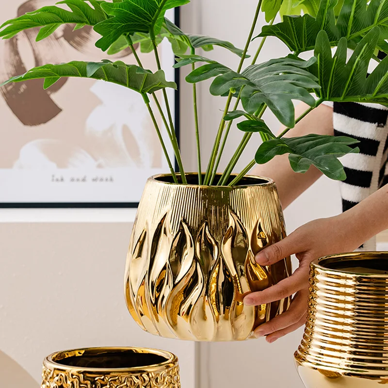 Money Tree Flower Pot Ceramic High-end Large Green Plant Potted Plant Indoor Cross-border Desktop