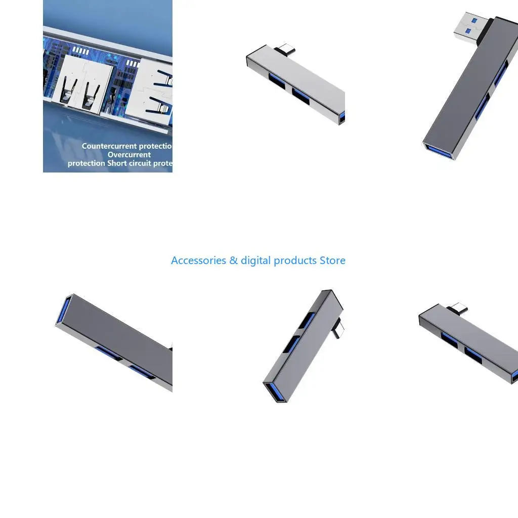 77JD Multiport USB C Adapter 4 Port Dongle with Fast Speed 2 USB2.0, 1 USB3.0, OTG Support for PC Laptop