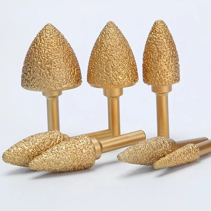 1pc Diamond Burr Grinding Bit 6mm Round Shank Vacuum Brazed Rotary File for Stone Grey Cast Iron Ductile Iron Steel Engraving