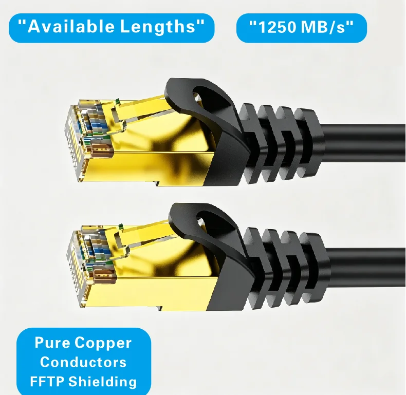 Cat7 FFTP shielded LAN cable with 10Gbps speed. Standard RJ45 patch cord offers anti-interference stable