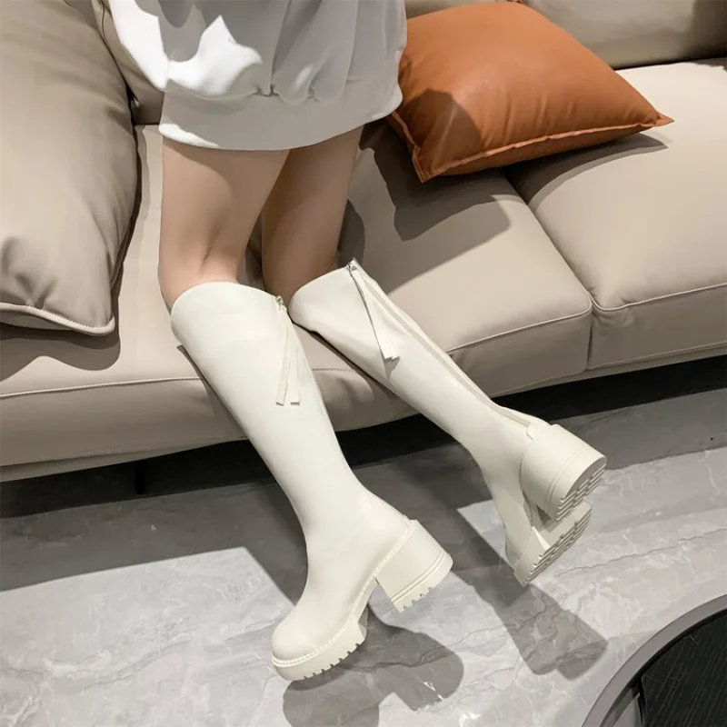 المرأة حذاء برقبة للركبة تمتد سليم صالح الخامس قطع الجبهة منصة وحيد كعب مكتنز أشار تو الأحذية