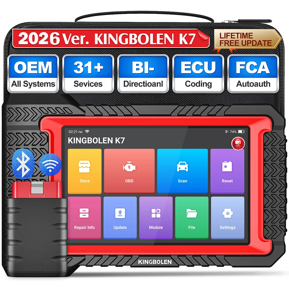 new US EU Warehouse Kingbolen K7 BT Bluetooth 2026 Bi-directional Scan Tool with Lifetime Free Update Auto OBD2 Scanner