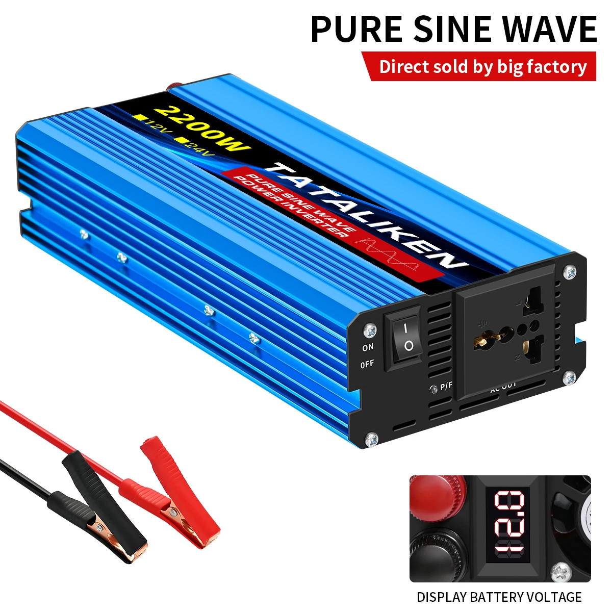 محول طاقة بموجة جيبية نقية 12 فولت إلى 220 فولت 50 هرتز 1000 وات-4500 وات نطاق واسع مع شاشة LCD ومروحة تبريد #5