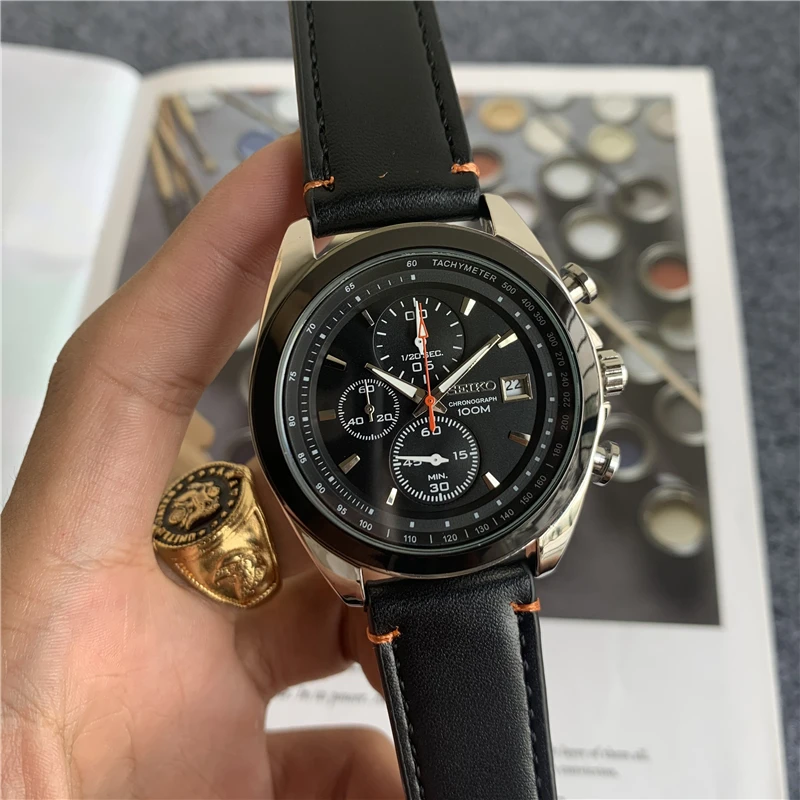 Seiko Flight Chronograph cinturino in acciaio quadrante nero orologio da uomo Best Gift AA