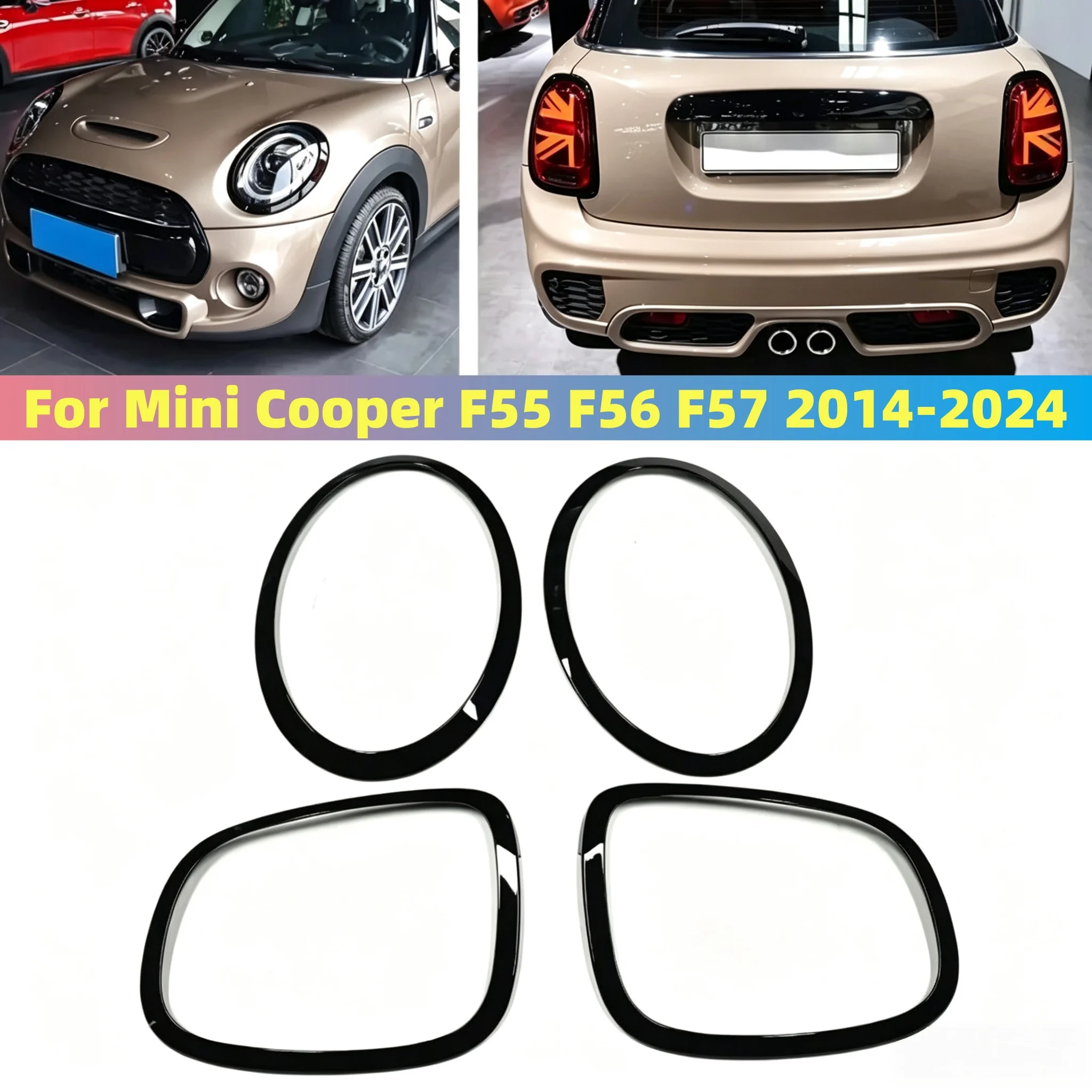 For Mini Cooper F55 F56 F57 2014-2024 Gloss Black Car Front Rear Car Headlight Eyelid Frame Kit Grille Trim Taillight Cover