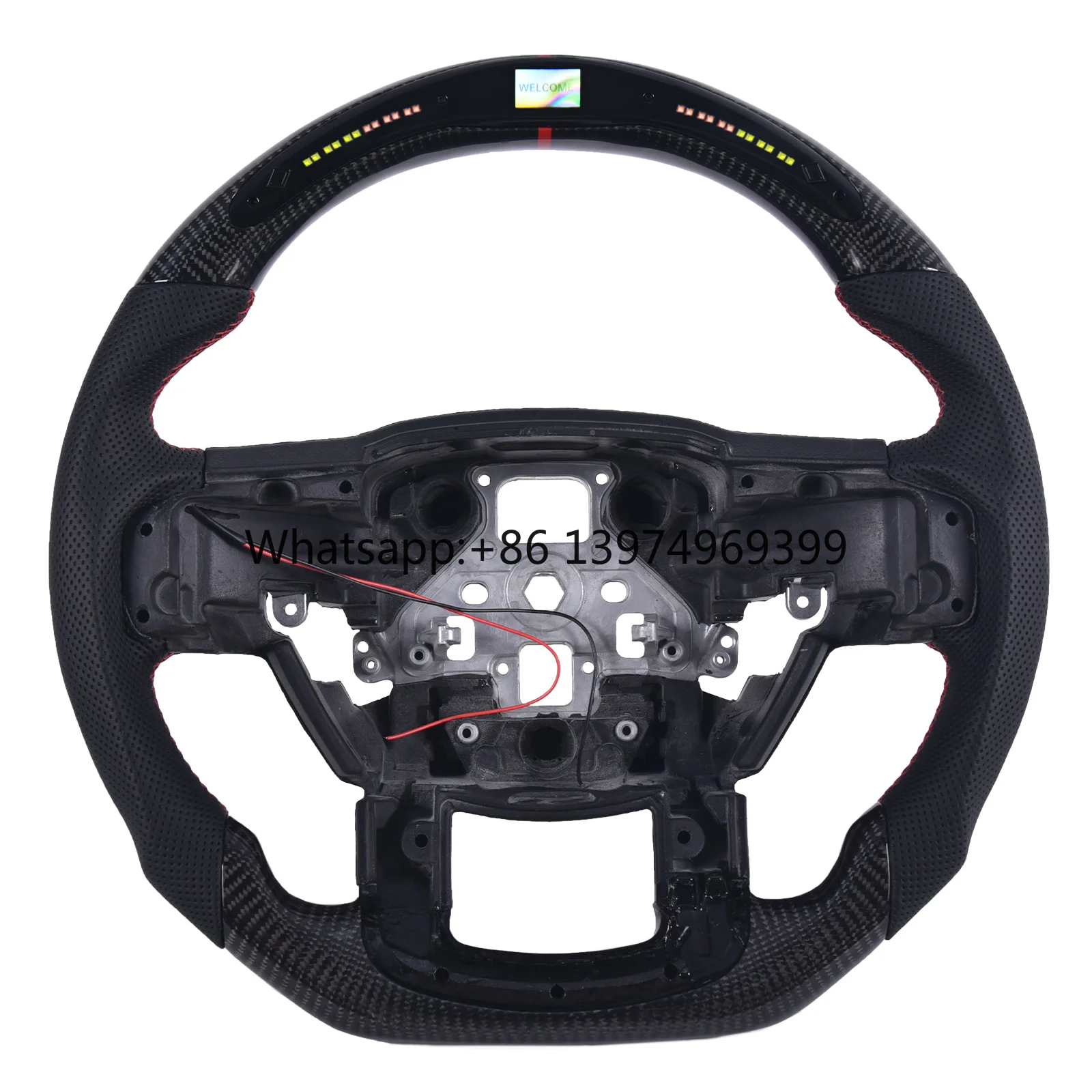 Carbon Fiber Steering Wheel for Ford F-150 Raptor 2015--2020, LED Shift Display Hand-Stitched Perforated with Paddle Shifters