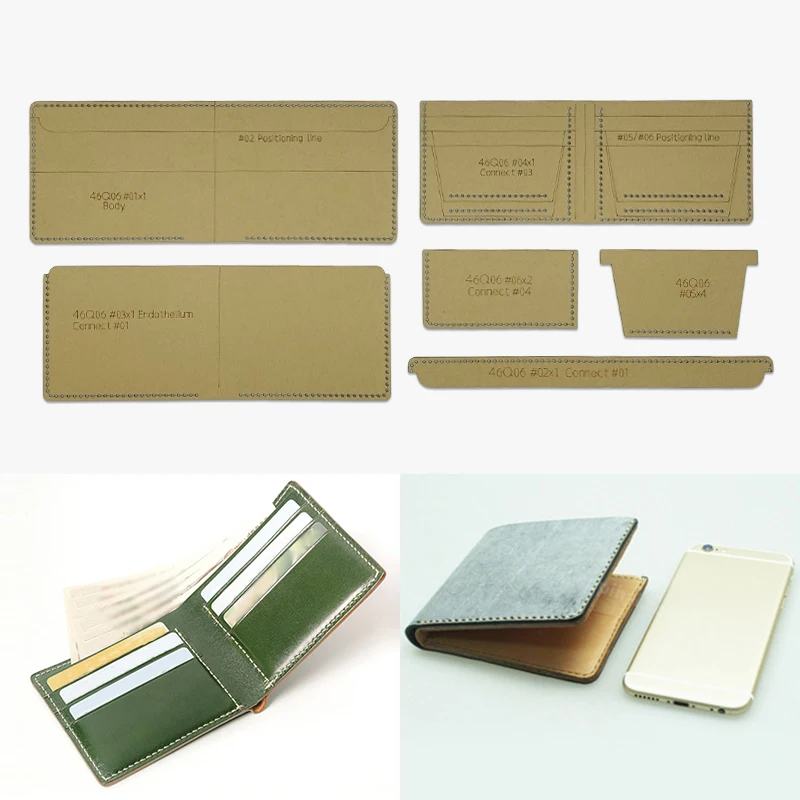 YOMDID 6PCS Short Folding Wallet Card Case Making Kraft Stencil DIY Wallet Sewing Pattern Template Leathercraft Stencil Supplies