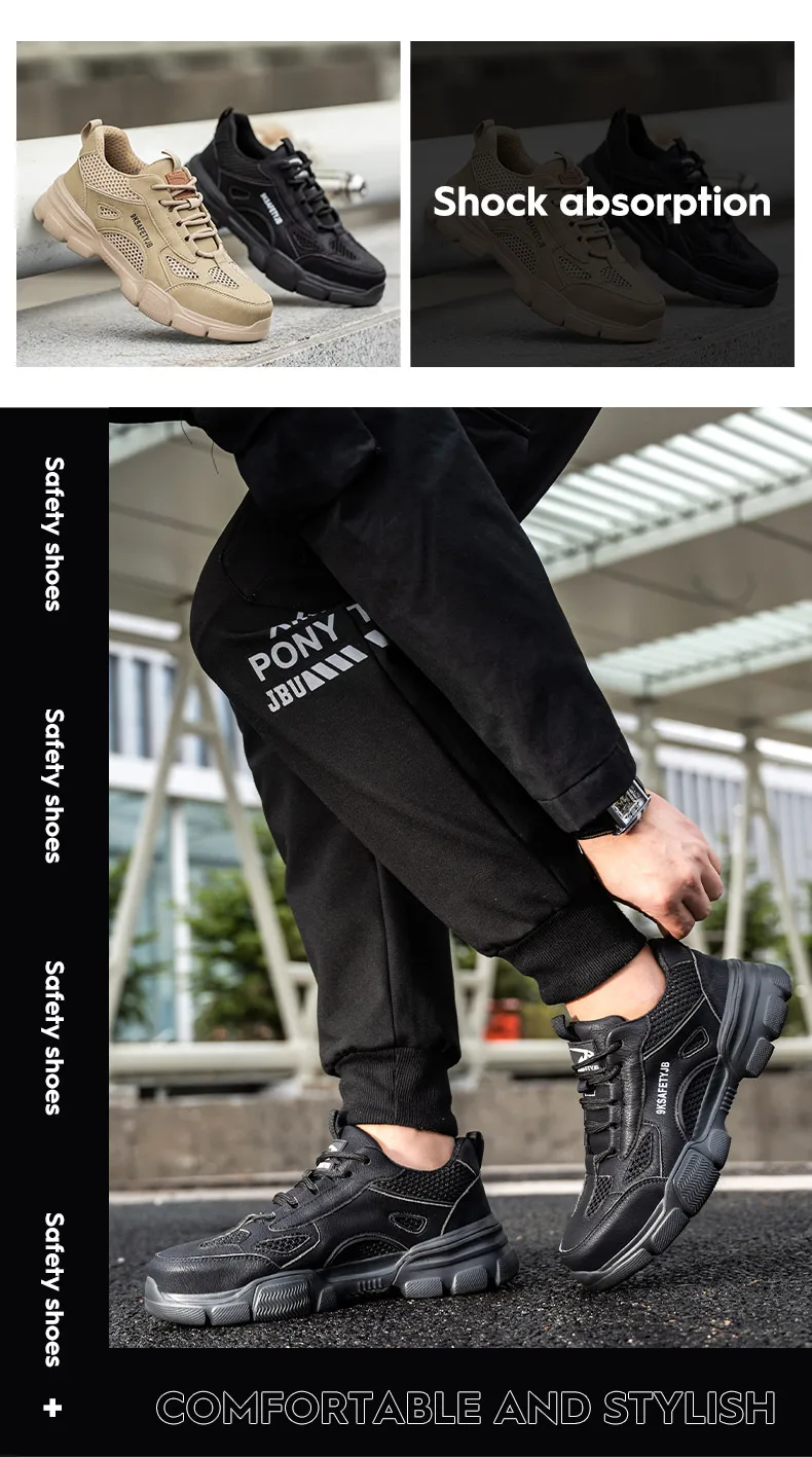 Arbeits schuhe hohl atmungsaktiv Stahl Zehen stiefel leichte Sicherheits arbeits schuhe rutsch fest für Männer Frauen männliche Arbeit Sneaker – Detail 18