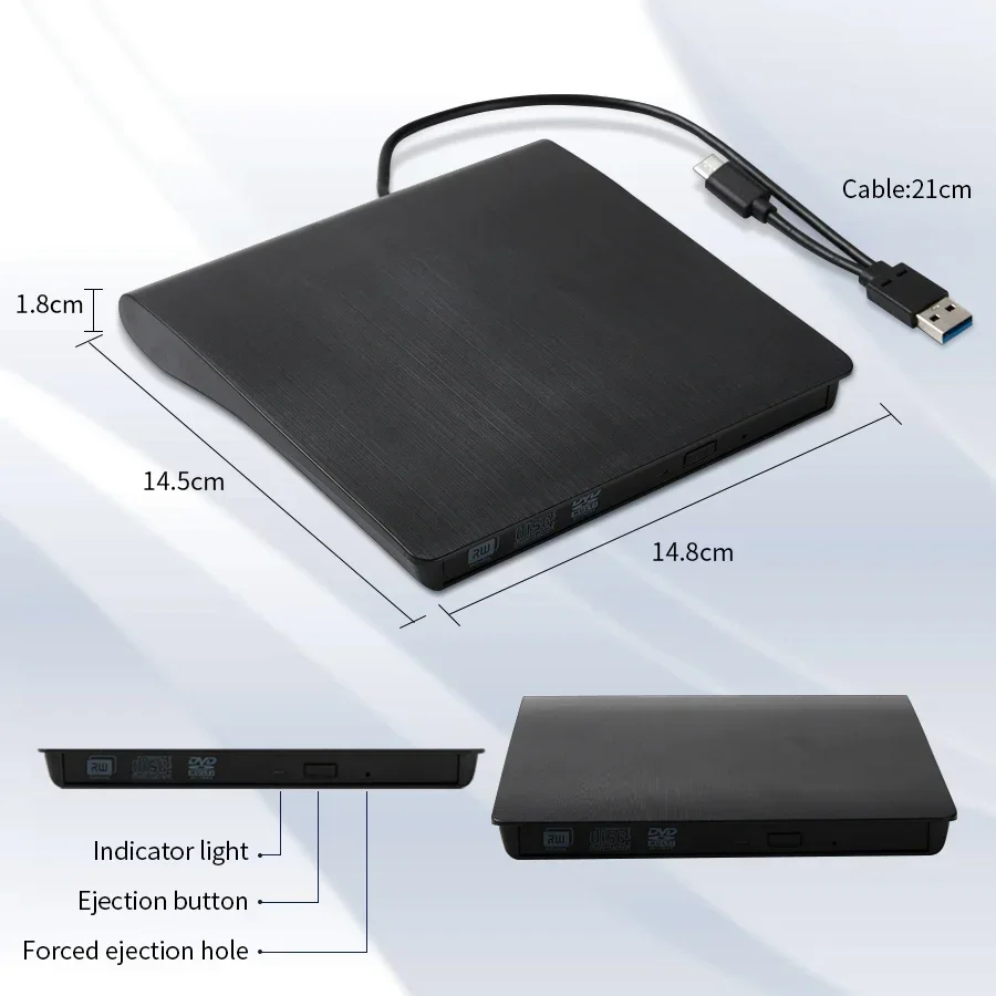 USB 3.0 Type-C External DVD Burner Slim RW CD DVD-ROM Burner Writer Reader Player Optical Drive Tray Type Portable for PC Laptop image 6