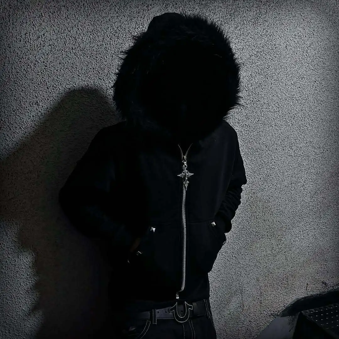 2026 Autumn Winter New Fur Collar Hat Zipper Hoodie Y2k Gothic High Street Hooded Jacket Men American Retro Punk Men's Clothing