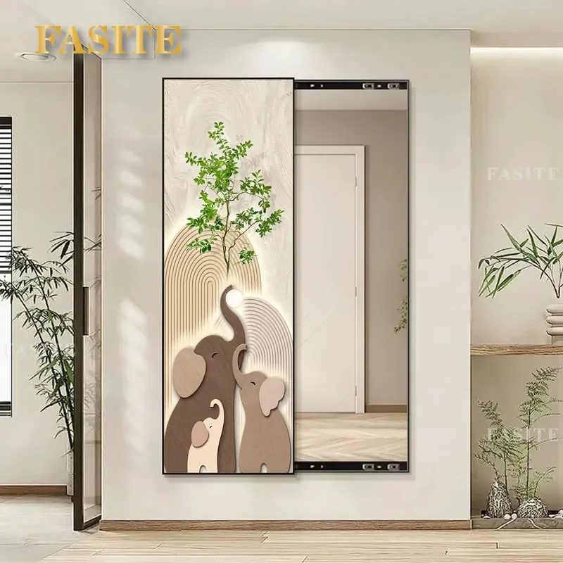 For Push Pull Hidden Full Body Mirror Decorative Painting Invisible Mural Auspicious Wall Art for Bedroom Entrance Living
