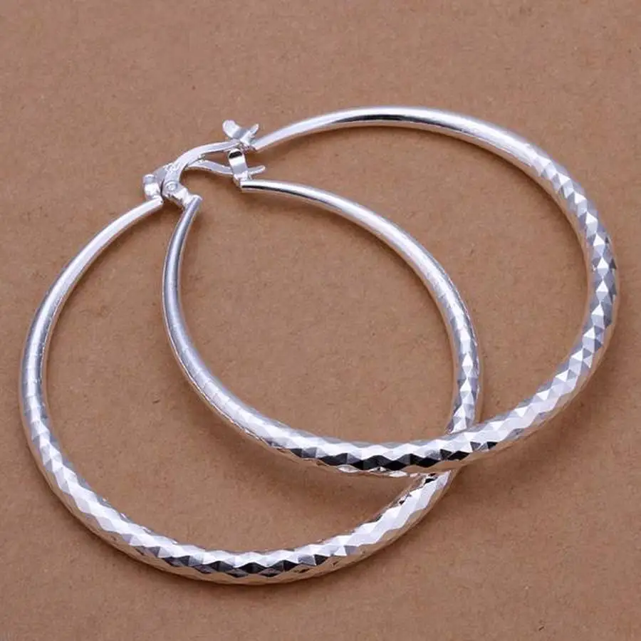 URMYLADY 925 Sterling Silver big Earring women lady 5cm circle top quality fashion wedding beautiful women Jewelry