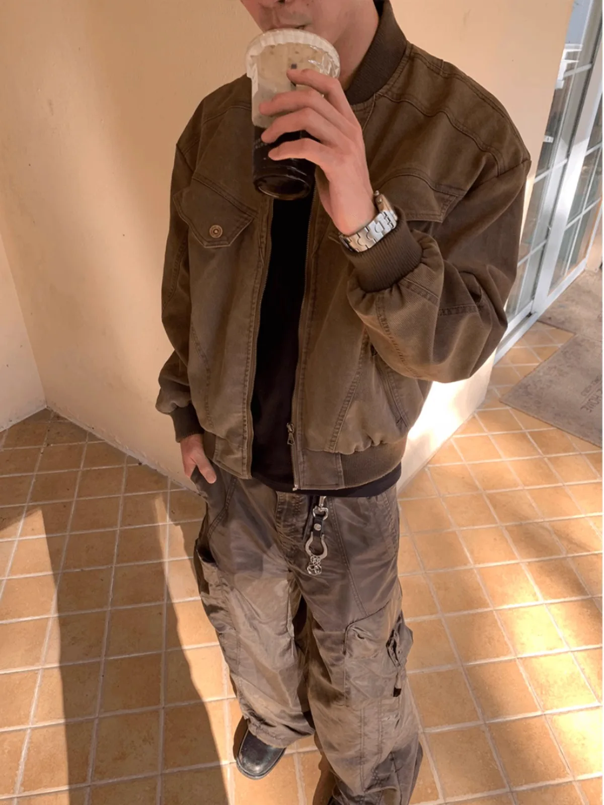 

Коричневая рабочая одежда Jaet, мужская весенне-осенняя бейсбольная одежда с талией, пальто Harrington в американском стиле ретро, свободный крой, молодежный тренд