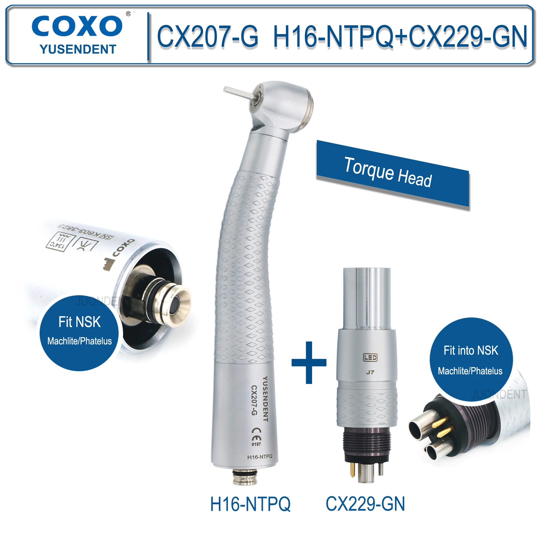 COXO YUSENDENT High Speed Dental Handpiece With LED Light Fiber Optic Dental Turbine 6 holes fit KAVO NSK Sirona WH CX207-G image 3
