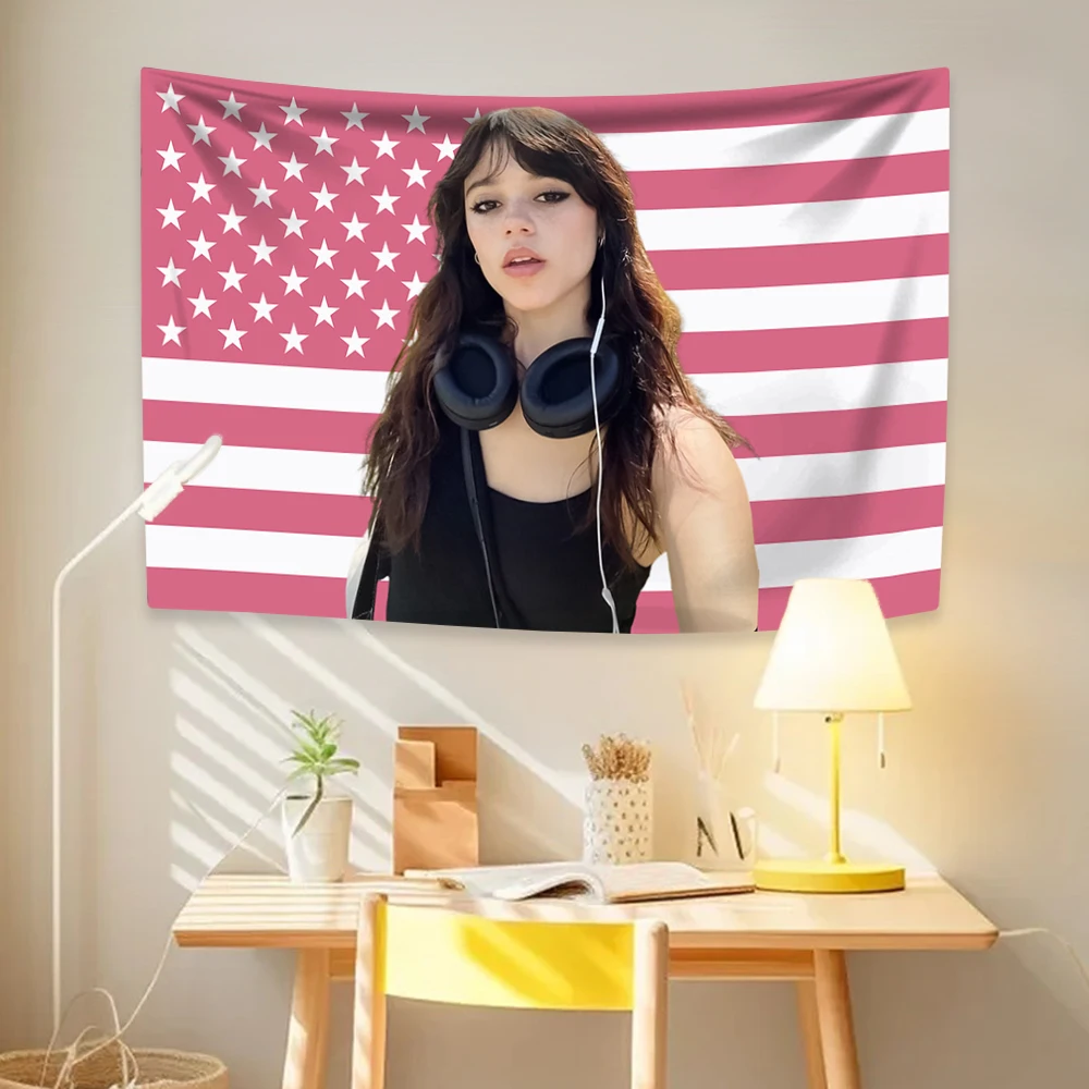Jenna Ortegas Tapestry Famous Actor American Flag Prints Home Decor Aesthetics Wall Hanging Bedroom Dorm Background Fans Gift