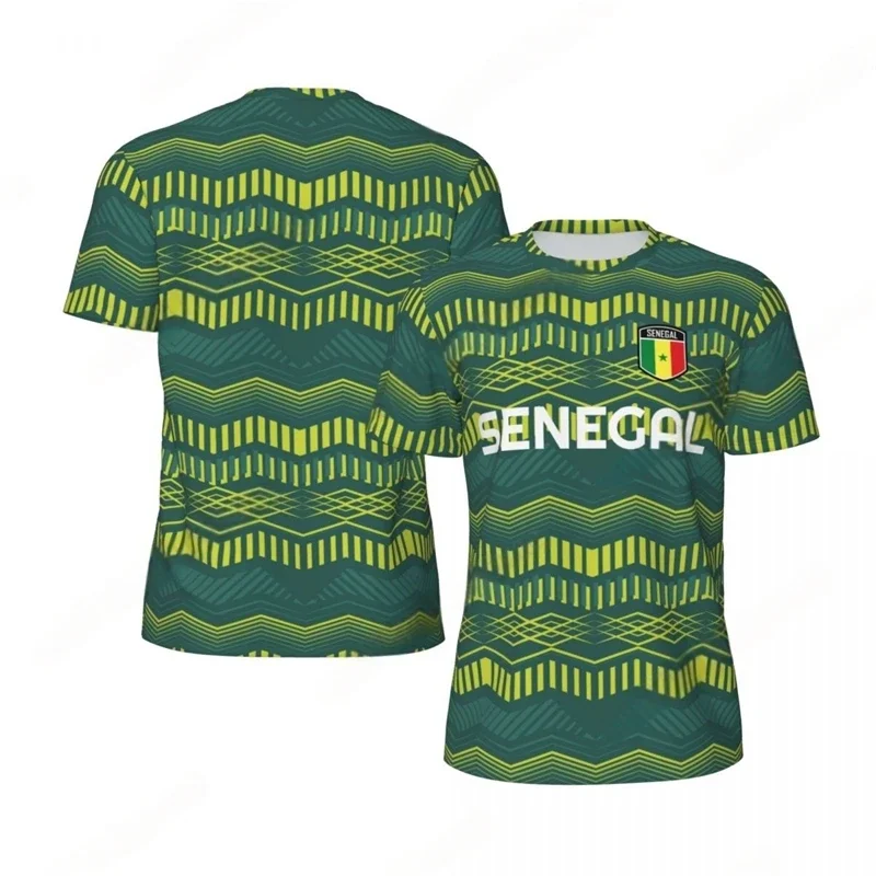 Camiseta de futebol com estampa da bandeira do Senegal, moderna para homem, camiseta esportiva com emblema nacional.