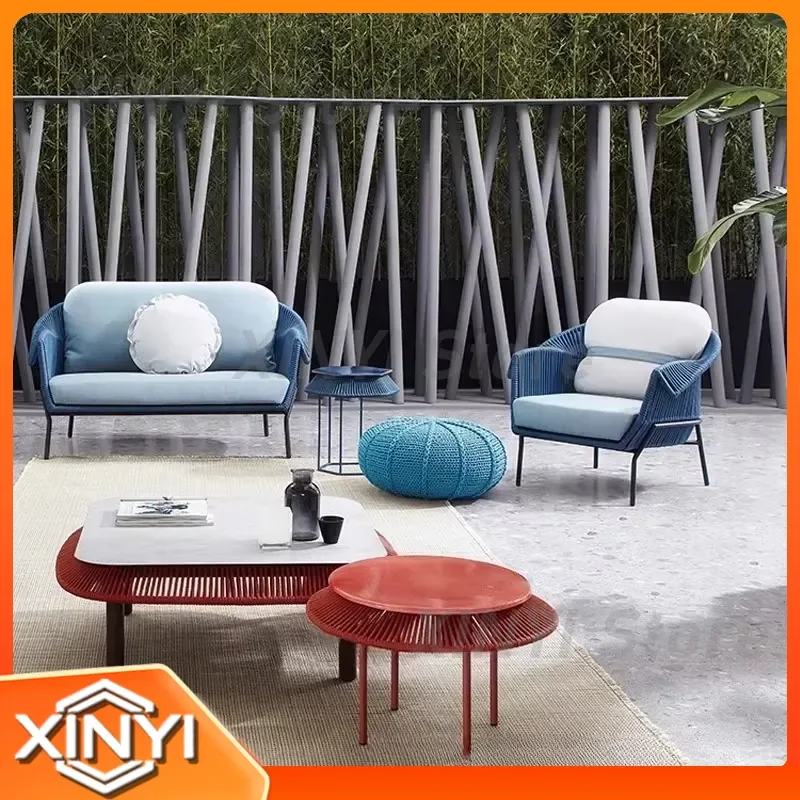 Outdoor Rattan Sofa Set 3 Piece for Hotel Homestay Commercial Leisure Garden Patio Courtyard Furniture Outdoor Living Room