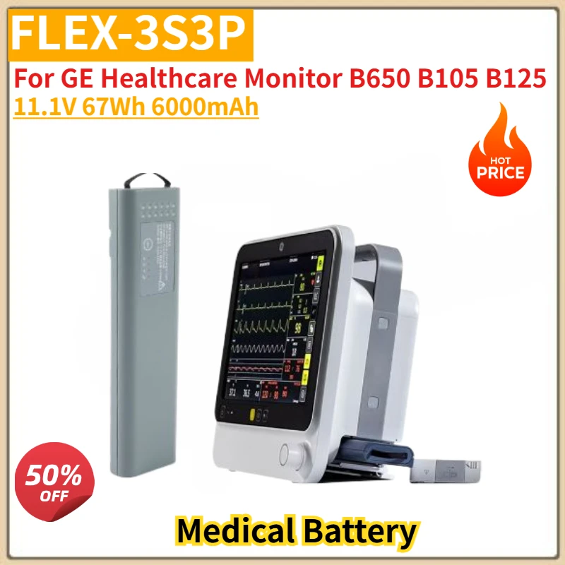 For GE Healthcare Monitor B650 B105 B125 Brand New High Quality FLEX-3S3P 11.1V 67Wh 6000mAh Replacement Battery
