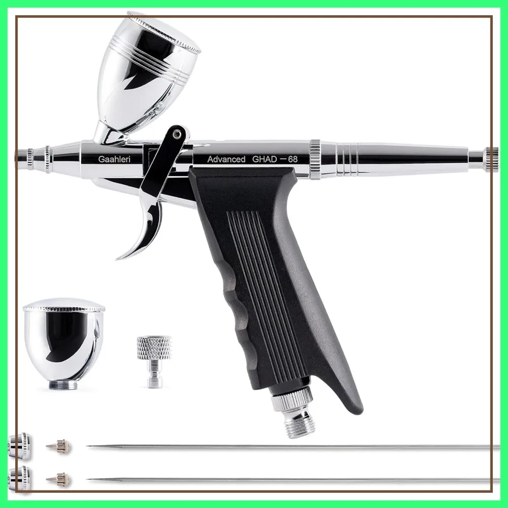

Dual Action Airbrush Kit, 0.38 & 0.5mm Needles, 1/2 & 1/4 oz Cups, for Makeup, Model, Nail Art