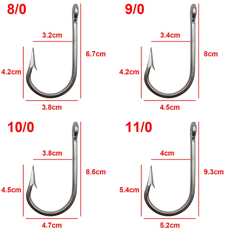 10pcs 7732 Stainless Steel Fishing Hooks Sharp Big Thick Tuna Bait Fishing Hook Size 5/0 6/0 7/0 8/0 9/0 10/0 11/0 12/0