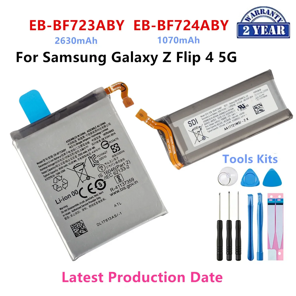 Brand New EB-BF723ABY EB-BF724ABY Battery For Samsung Galaxy Z Flip 4 5G F723 F724 SM-F7210 Replacement  Batteries+Tools