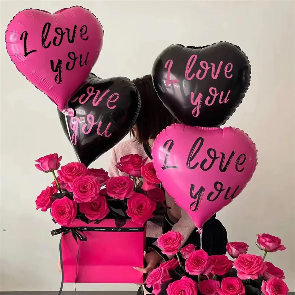 4PCS 18-inch love heart-shaped aluminum balloon I LOVE YOU rose red black Valentine's Day confession party decoration scene layo